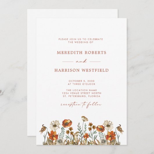 Delikate Herbst-Wildblumen QR Code UAWG Wedding Einladung (Vorne/Hinten)