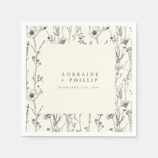 Delikate Herbst Wilde Blume Hochzeitslippe Serviette (Vorderseite)