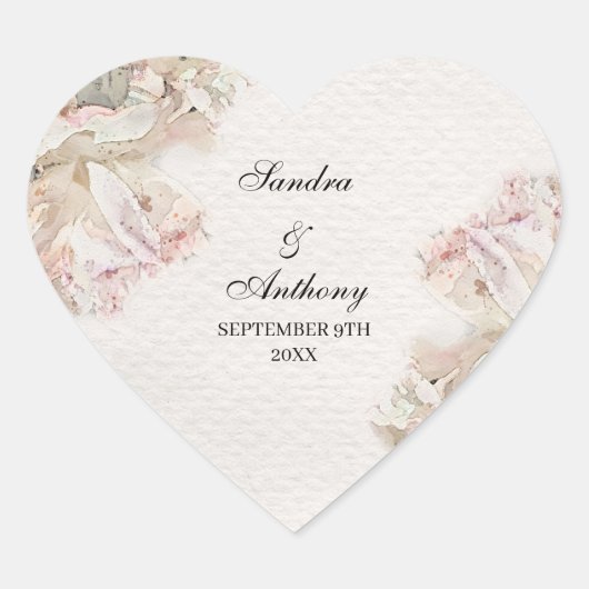 Delikate Hochzeit der Wasserfarben Herz-Aufkleber (Vorderseite)