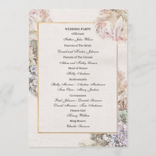 Delikate Hochzeit der Wasserfarben Programm (Rückseite)