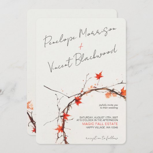 Delikate Hochzeit im Herbst Einladung (Vorne/Hinten)