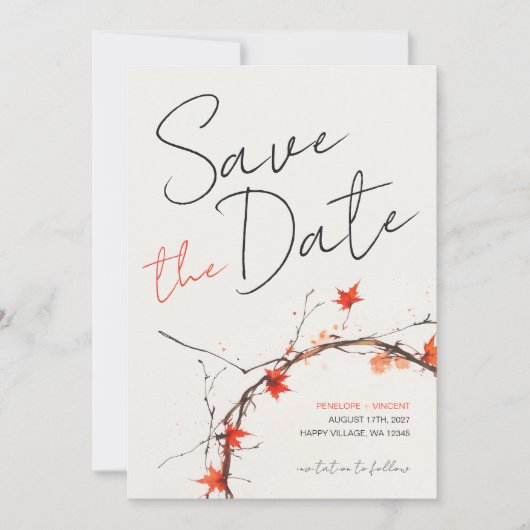 Delikate Hochzeit im Herbst Save the Date (Vorderseite)