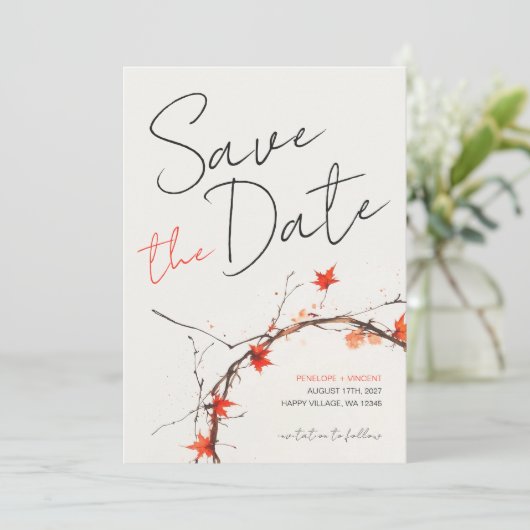 Delikate Hochzeit im Herbst Save the Date (Stehend Vorderseite)