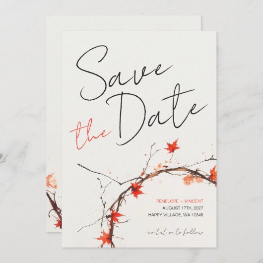Delikate Hochzeit im Herbst Save the Date (Vorne/Hinten)