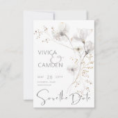Delikate Hochzeit in weißem Grau & Gold Save The Date (Vorderseite)