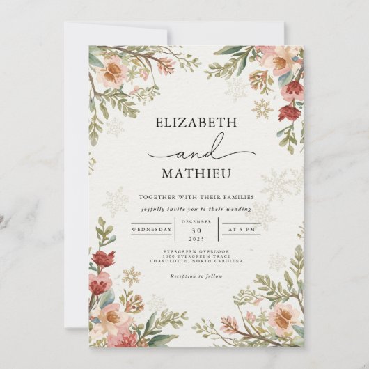 Delikate Hochzeit mit Flora Einladung (Vorderseite)