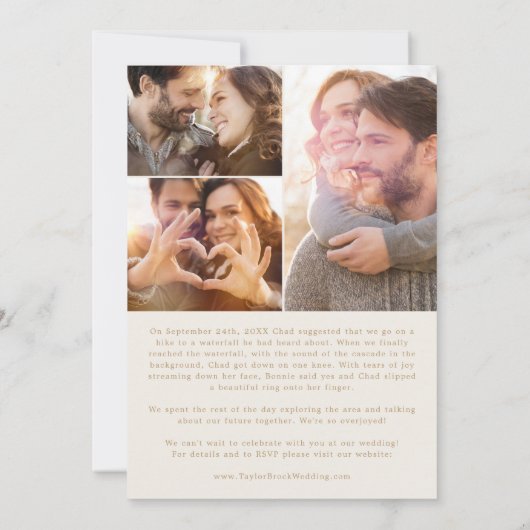 Delikate Hochzeit mit Gold und Creme Einladung (Rückseite)