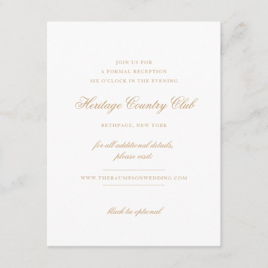 Delikate Hochzeitsempfehlung für Elfenbein und Gol Begleitkarte (Vorderseite)