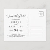 Delikate, horizontale, schwarze Save the Date Post Einladungspostkarte (Rückseite)