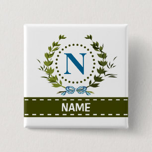 Delikate Ivy Kranz- und Bow-Name mit Monogramm N Button