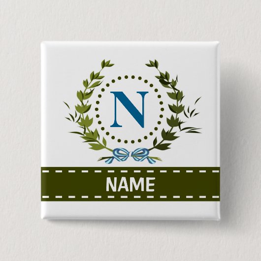 Delikate Ivy Kranz- und Bow-Name mit Monogramm N Button (Vorderseite)