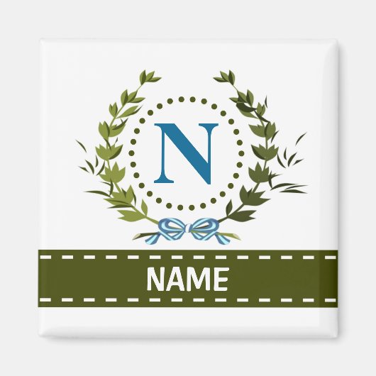 Delikate Ivy Kranz- und Bow-Name mit Monogramm N Magnet (Vorne)