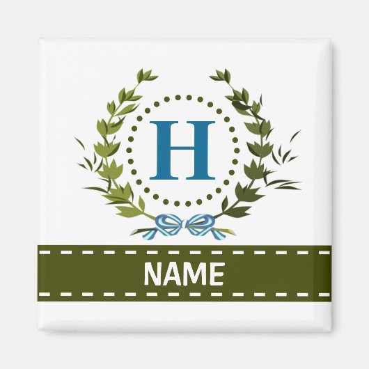 Delikate Ivy Wreath and Bow Name mit Monogram H Magnet (Vorne)