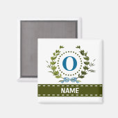 Delikate Ivy Wreath and Bow Name mit Monogram O Magnet (Vorderseite/Rückseite)