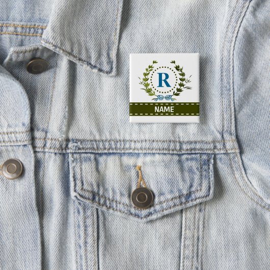 Delikate Ivy Wreath and Bow Name mit Monogram R Button (Beispiel)