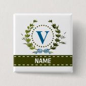 Delikate Ivy Wreath and Bow Name mit Monogram V Button (Vorderseite)