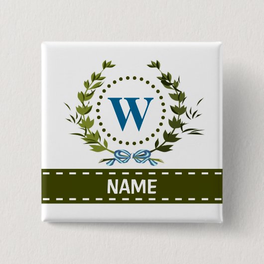Delikate Ivy Wreath and Bow Name mit Monogram W Button (Vorderseite)