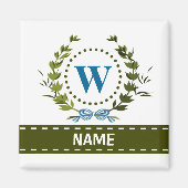 Delikate Ivy Wreath and Bow Name mit Monogram W Magnet (Vorne)