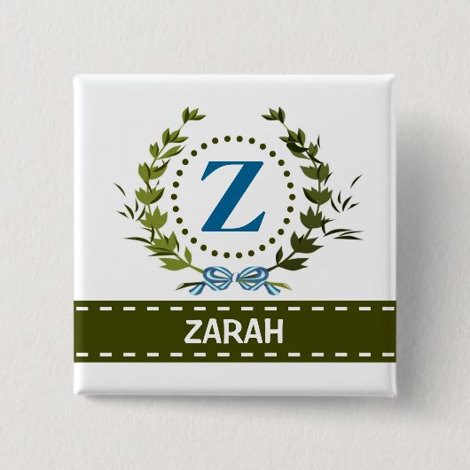 Delikate Ivy Wreath and Bow Name mit Monogram Z Button (Vorderseite)