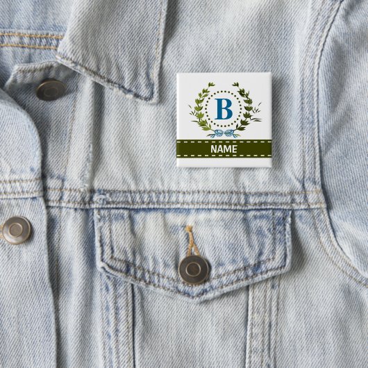 Delikate Ivy Wreath and Bow Name mit Monogramm B Button (Beispiel)
