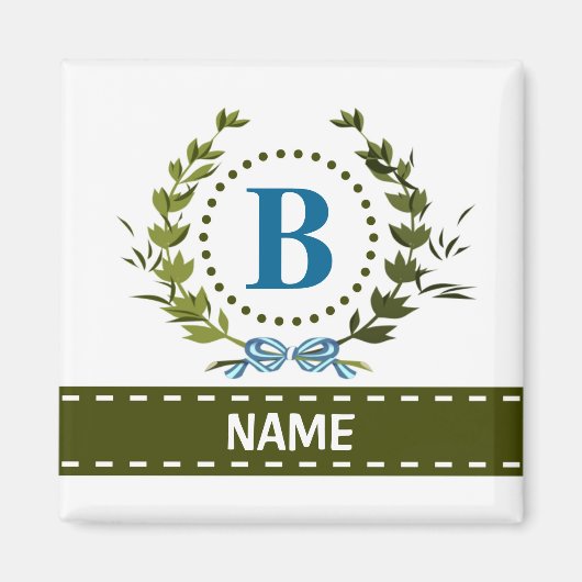 Delikate Ivy Wreath and Bow Name mit Monogramm B Magnet (Vorne)