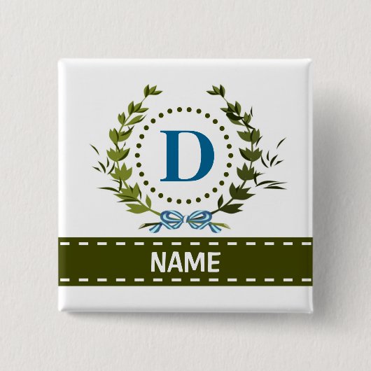 Delikate Ivy Wreath and Bow Name mit Monogramm D Button (Vorderseite)