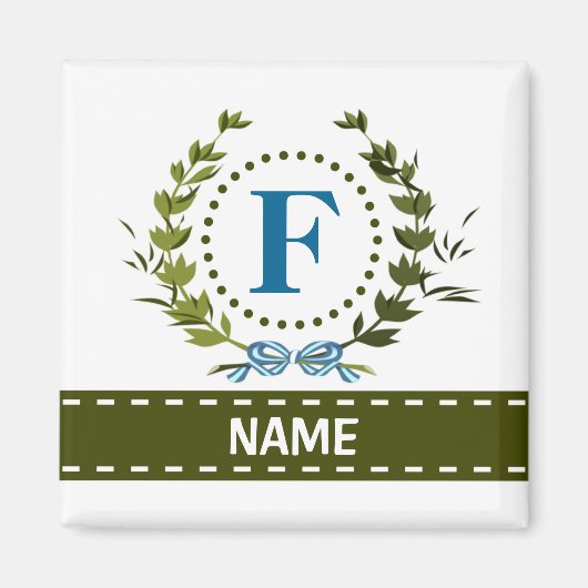 Delikate Ivy Wreath and Bow Name mit Monogramm F Magnet (Vorne)