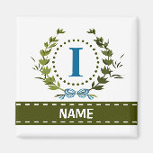 Delikate Ivy Wreath and Bow Name mit Monogramm I Magnet (Vorne)