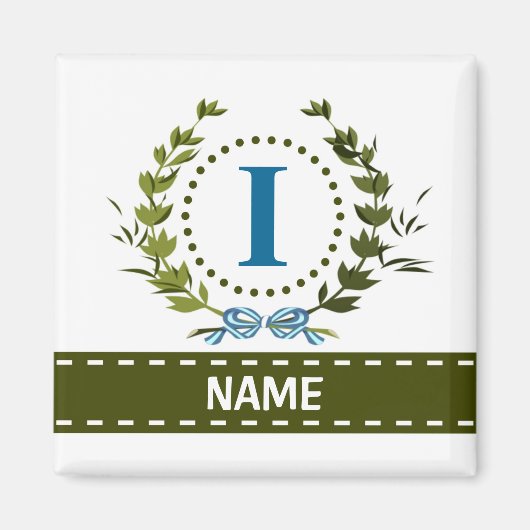 Delikate Ivy Wreath and Bow Name mit Monogramm I Magnet (Vorne)