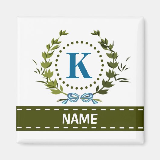Delikate Ivy Wreath and Bow Name mit Monogramm K Magnet (Vorne)