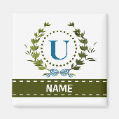 Delikate Ivy Wreath and Bow Name mit Monogramm U Magnet (Vorne)