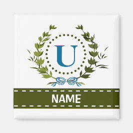 Delikate Ivy Wreath and Bow Name mit Monogramm U Magnet