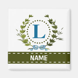 Delikate Ivy Wreath and Bow Name with Monogram L Magnet