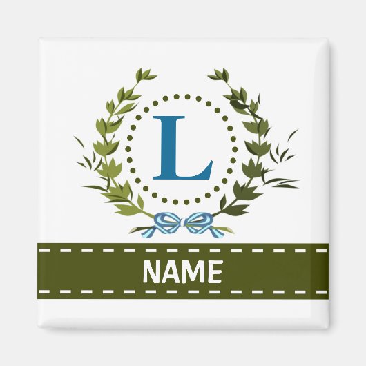 Delikate Ivy Wreath and Bow Name with Monogram L Magnet (Vorne)