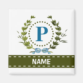 Delikate Ivy Wreath and Bow Name with Monogram P Magnet