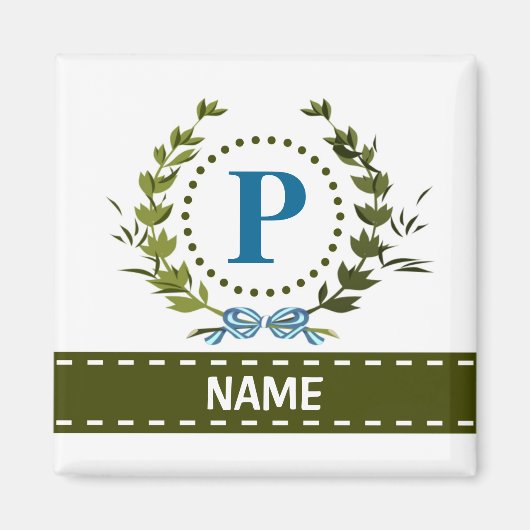 Delikate Ivy Wreath and Bow Name with Monogram P Magnet (Vorne)