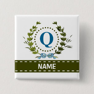 Delikate Ivy Wreath und Bow Name mit Monogramm Q Button
