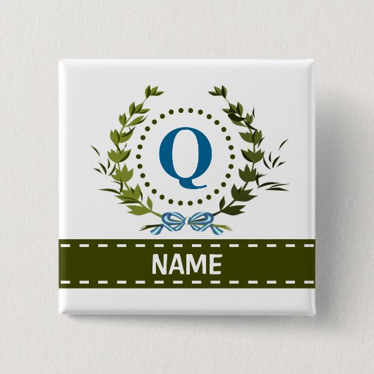 Delikate Ivy Wreath und Bow Name mit Monogramm Q Button (Vorderseite)