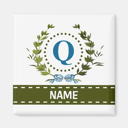 Delikate Ivy Wreath und Bow Name mit Monogramm Q Magnet (Vorne)