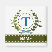 Delikate Ivy Wreath und Bow Name mit Monogramm T Magnet (Vorne)