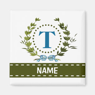 Delikate Ivy Wreath und Bow Name mit Monogramm T Magnet
