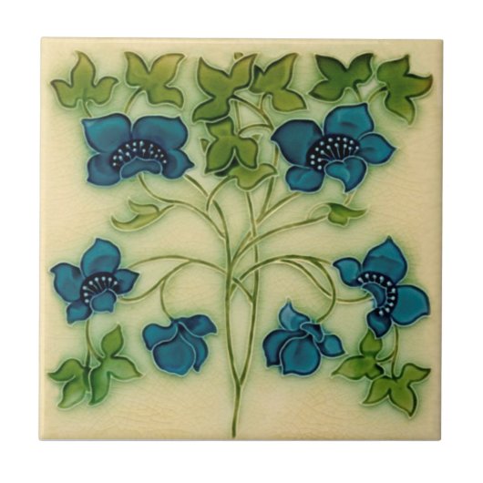 Delikate Jugendstil Pilkington Blue Floral Repro Fliese (Vorderseite)