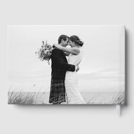 Delikate Kalligrafie Black & White Wedding Gästebuch (Rückseite)