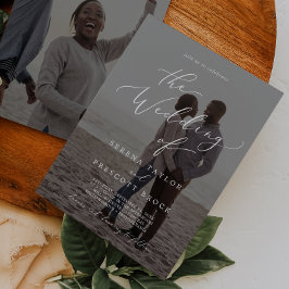 Delikate Kalligrafie Dunkle Foto Overlay Hochzeit Einladung