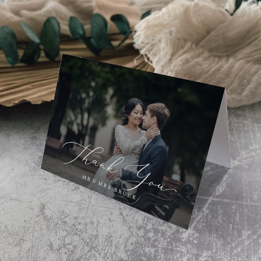 Delikate Kalligrafie Dunkles Foto Overlay Dankeskarte