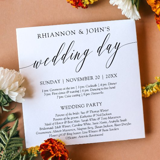Delikate Kalligrafie-Hochzeitsprogramm Programm