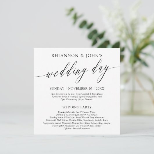 Delikate Kalligrafie-Hochzeitsprogramm Programm (Stehend Vorderseite)