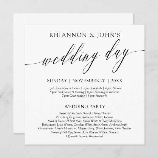 Delikate Kalligrafie-Hochzeitsprogramm Programm (Vorne/Hinten)