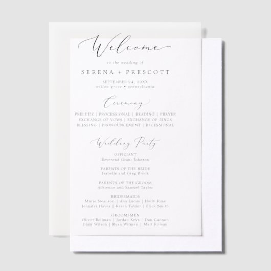 Delikate Kalligrafie Luxus Vellum Wedding Programm (Versetzt)