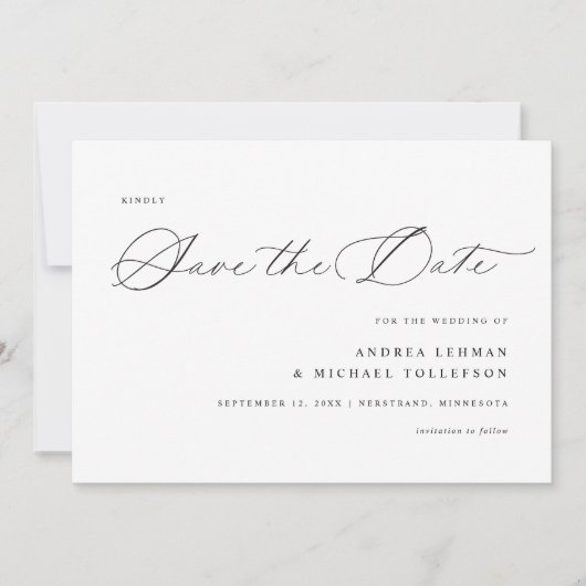 Delikate Kalligrafie Moderne einfache Hochzeit Save The Date (Vorderseite)